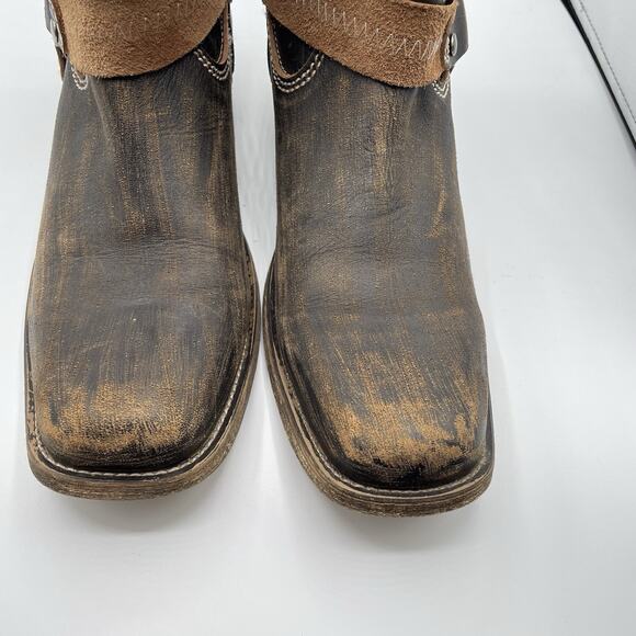 BED STU Roma Harness Ankle Boots Women's 10 Brown Distressed Leather Moto Biker - Picture 6 of 15